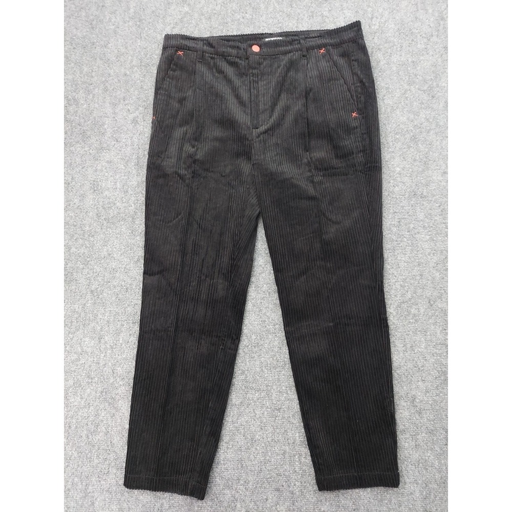 Elwood Corduroy Pants Mens 34x26 Black Wide Wale Baggy Pleated Tapered Cotton
